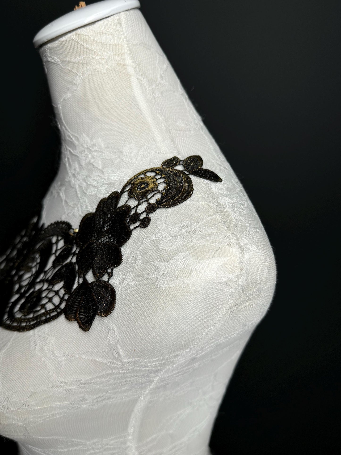 Gold Black Appliqué, Bridal Style, Guipure, Neck trimming, Black Collar, Vintage Style, Sew on, Clothing, Dresses, Art, Crafts, Neck Wear