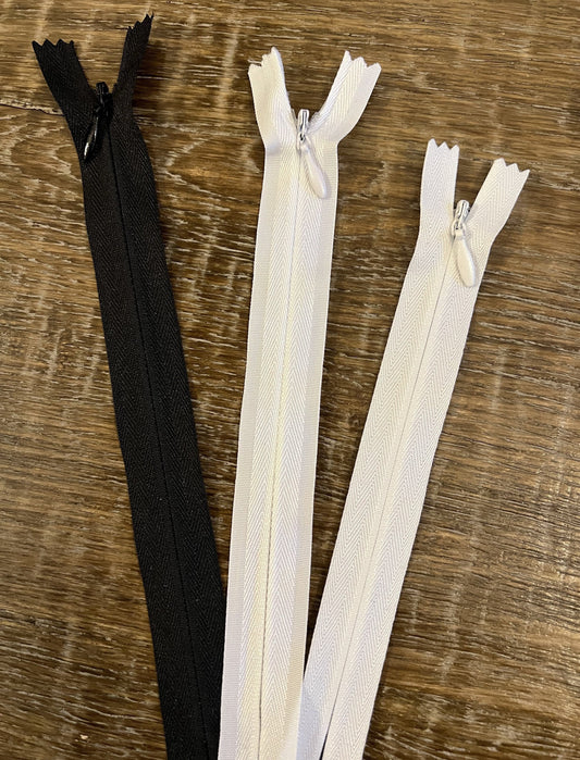 Concealed Zips ,Black, White, Ivory, 9 sizes, HQG