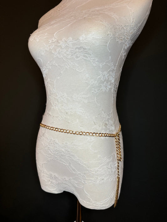 X-long Textured Chain Belt, Gold, Metal Chain Belt, Teen Sizes, Size 18”-60”, Fan Design, Fan Collection, Gold, Metal, Fashion Accessory