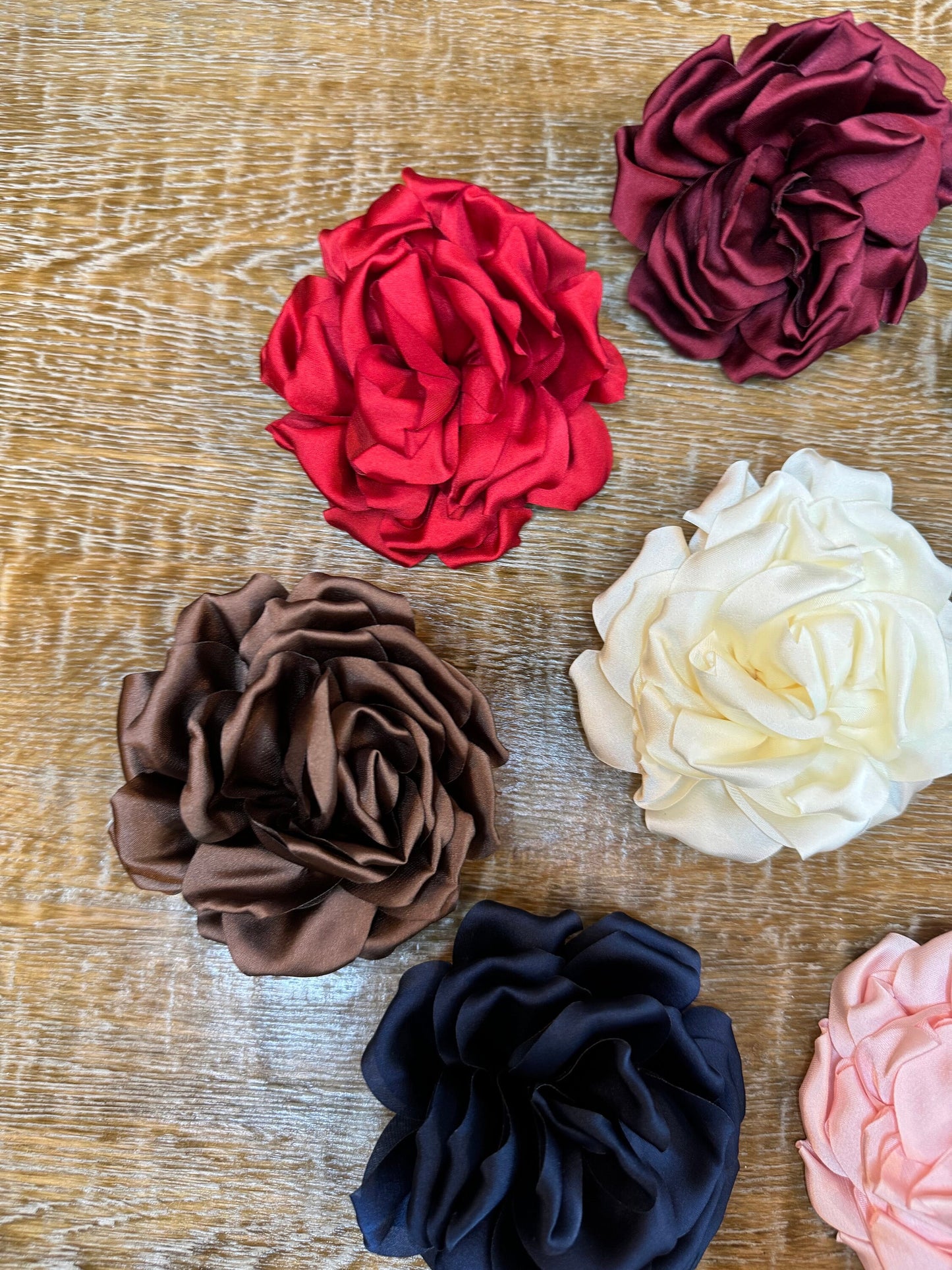 Large Corsage Flower, Red,Black, Ivory, 4.5” Wide, Satin Fabric Pin on Corsage, Bridal, Clothing, Fashion, Hat, Accessory,Fashion,FAN Design