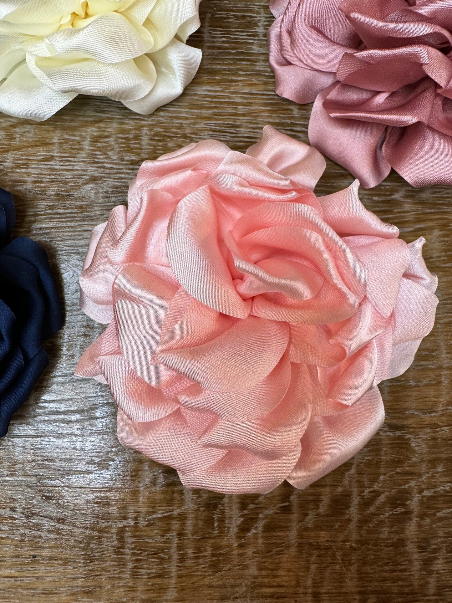 Large Corsage Flower, Red,Black, Ivory, 4.5” Wide, Satin Fabric Pin on Corsage, Bridal, Clothing, Fashion, Hat, Accessory,Fashion,FAN Design