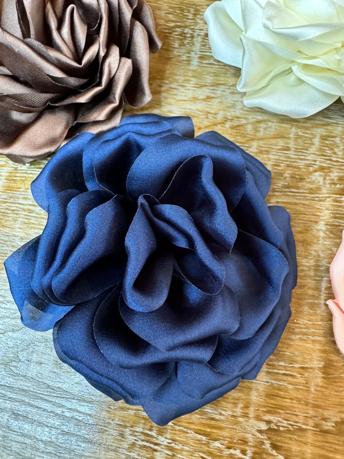Large Corsage Flower, Red,Black, Ivory, 4.5” Wide, Satin Fabric Pin on Corsage, Bridal, Clothing, Fashion, Hat, Accessory,Fashion,FAN Design