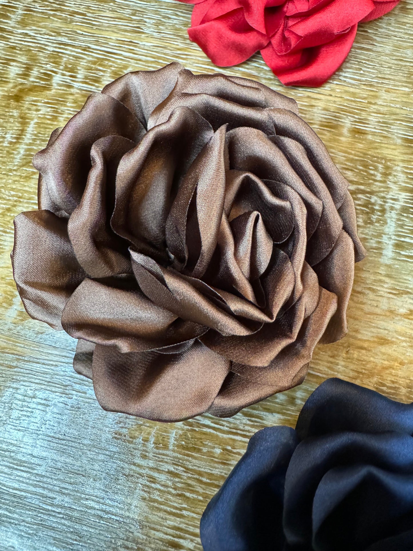 Large Corsage Flower, Red,Black, Ivory, 4.5” Wide, Satin Fabric Pin on Corsage, Bridal, Clothing, Fashion, Hat, Accessory,Fashion,FAN Design