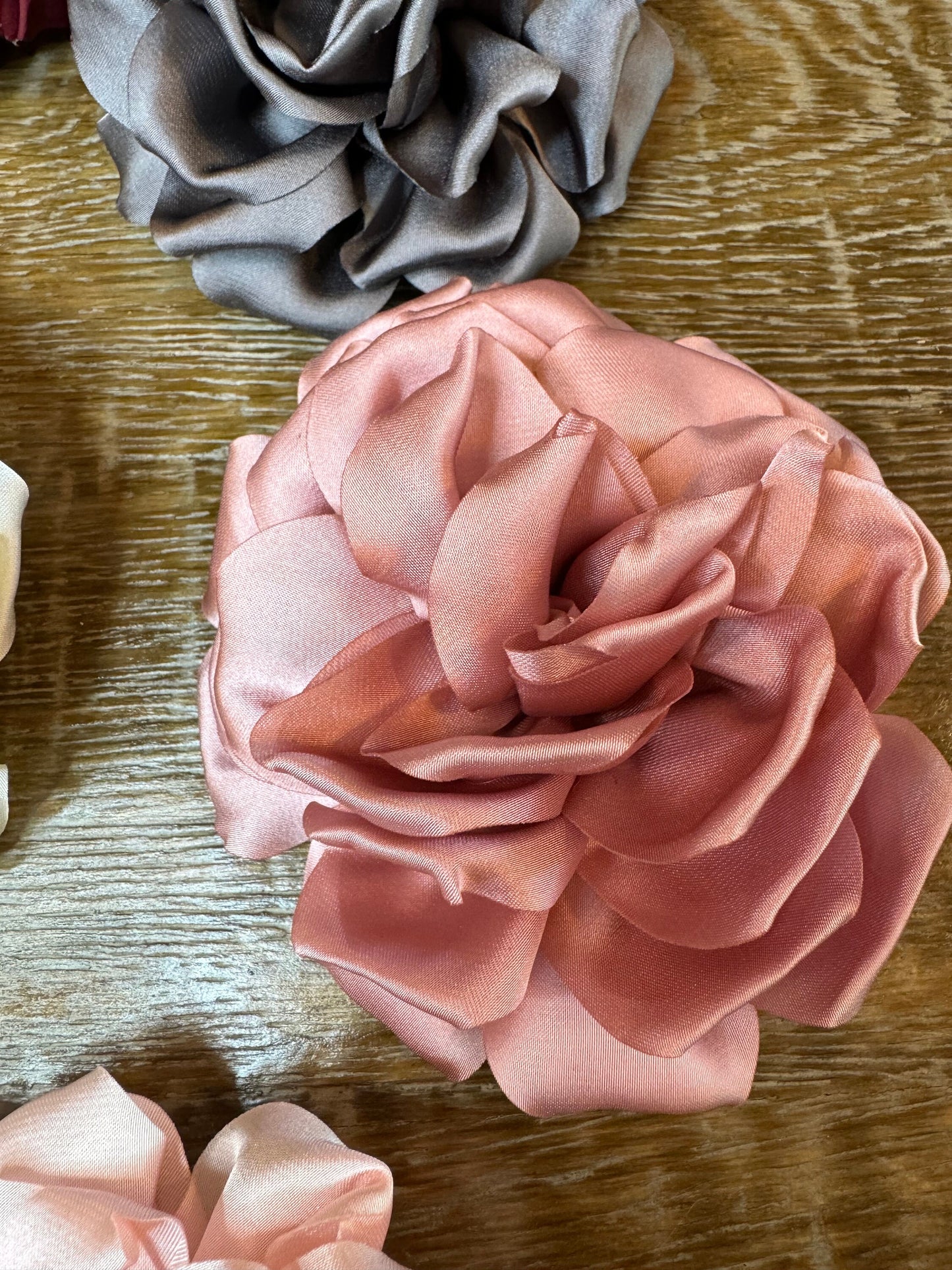 Large Handmade Satin Corsage Flower, Pin-On Brooch (4.5" Wide)