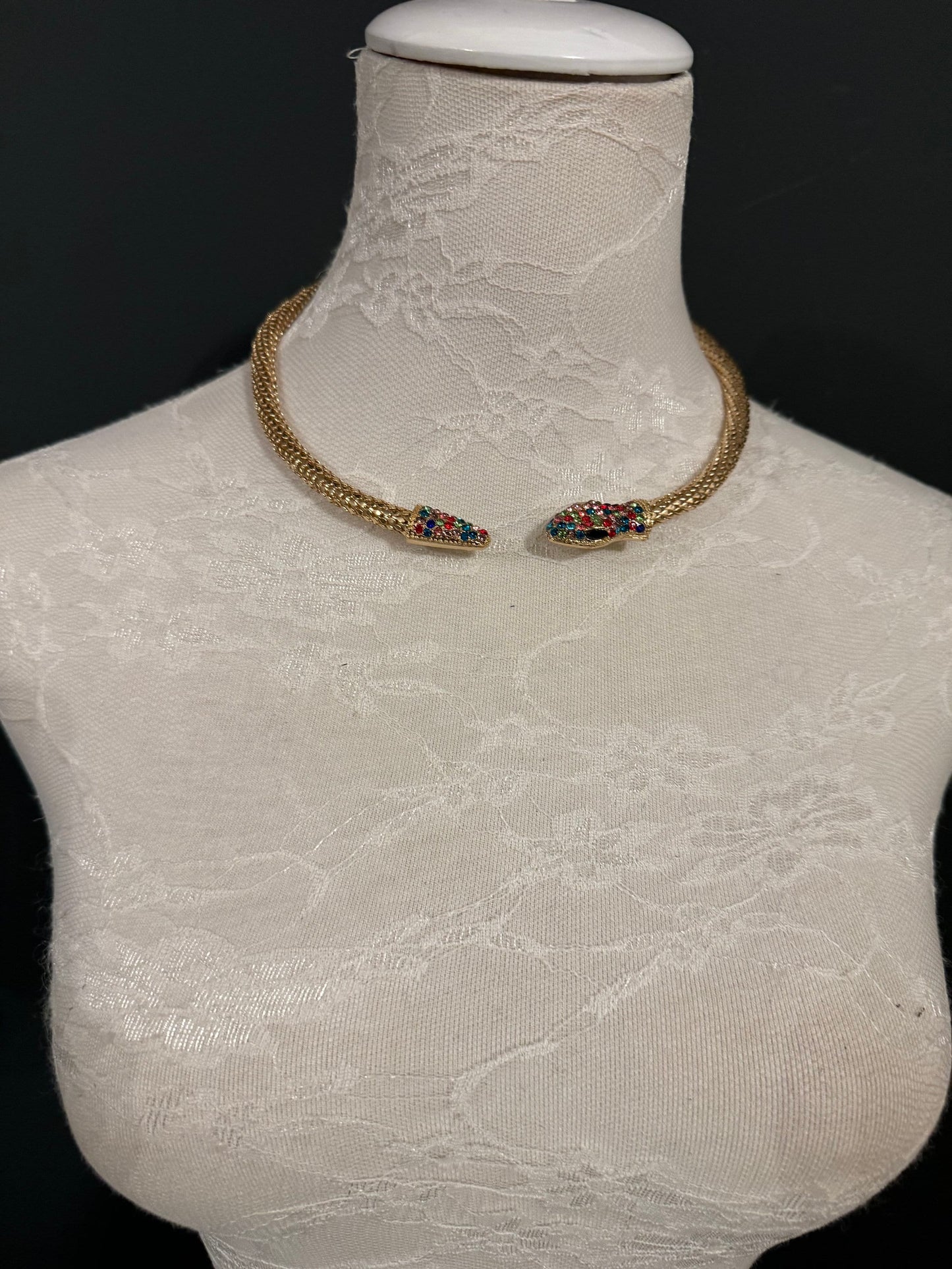 Rhinestone Snake Choker Necklace, Gold Silver, FAN Design