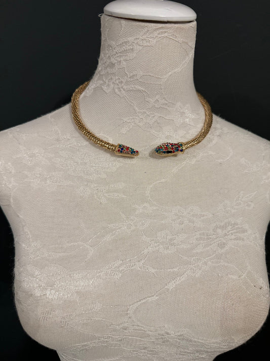 Rhinestone Snake Choker Necklace, Gold Silver, FAN Design