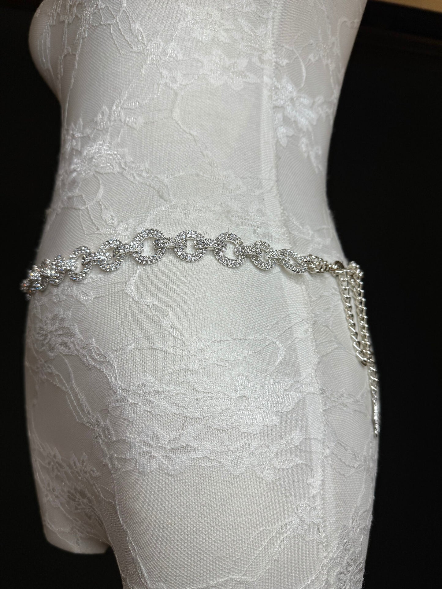 X-long Rhinestone Diamante Ring Belt, Belt, Teen Sizes, Sizes 18”-60”, Fan Design, Fan Collection, Silver Metal Jewel, Fashion Accessory