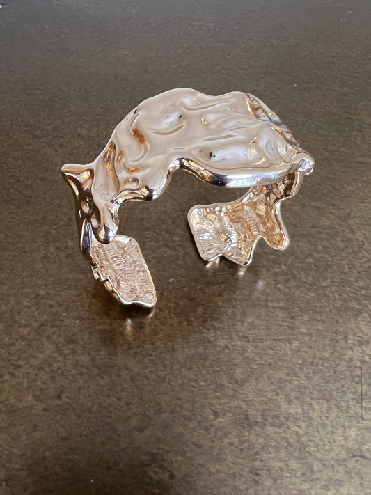 Gold Hammered Metal Cuff Bracelet FAN Accessory