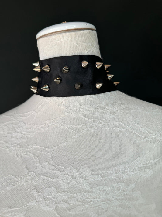 Studded Black Choker, Vegan Black Choker Necklace, Faux Leather, Silver Studs, FAN Exclusive Choker, FAN Design, Festival, Gift, 2” Wide