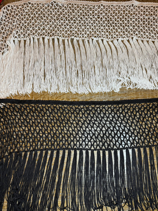 11" Rayon Fringe Trim, Black or Ivory, UK Made