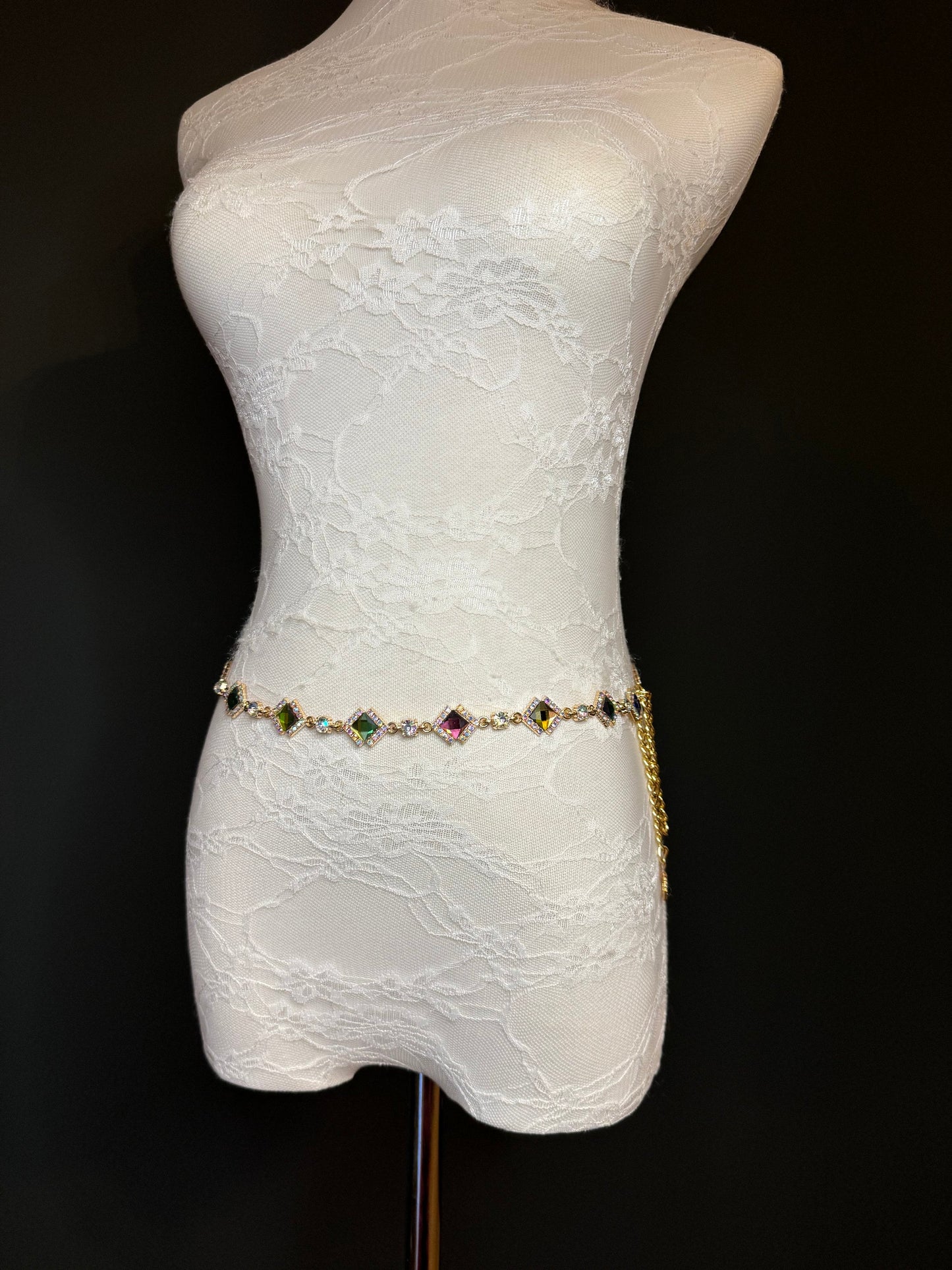 X-Long Belt, Jewel Rhinestone Belt, Chain Belt, Vintage Style Belt, Diamante Belt, Fashion Belt, Gift, Quality Belt, Elegant, Swimwear Belt