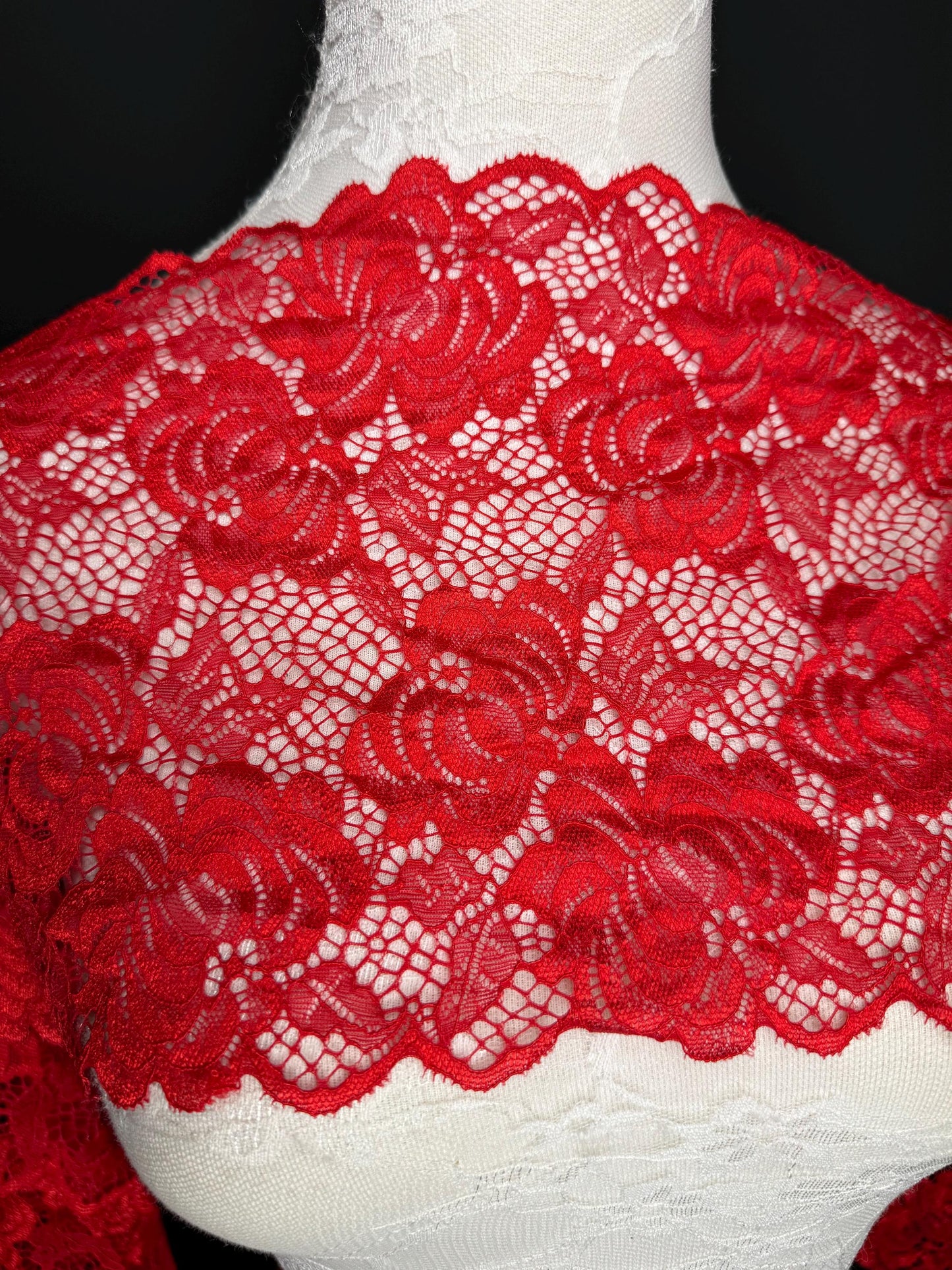 Lace, Stretch Lace, 8” Wide, Black, Ivory, Fashionable Lace, 21cm Wide Lace, Floral Lace