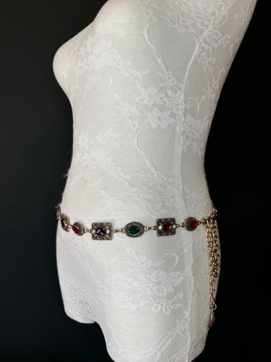 X-long Jewel Belt, Metal Multi Colour Jewel Belt, Warm Tones, Teen Sizes, Size 18”-60”, Fan Design, Fan Collection, Fashion Accessory