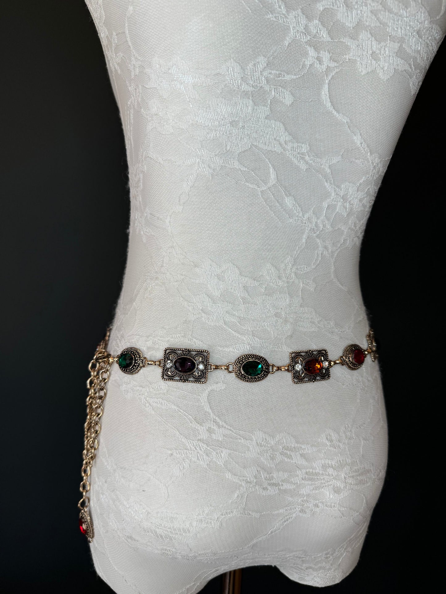 X-long Jewel Belt, Metal Multi Colour Jewel Belt, Warm Tones, Teen Sizes, Size 18”-60”, Fan Design, Fan Collection, Fashion Accessory