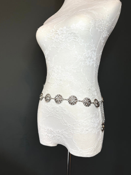 X-long Metal Disc Belt, Silver Hammered Metal Belt, Teen Sizes, Size 18”-60”, Fan Design, Fan Collection, Fashion Accessory, Gift, Elegant