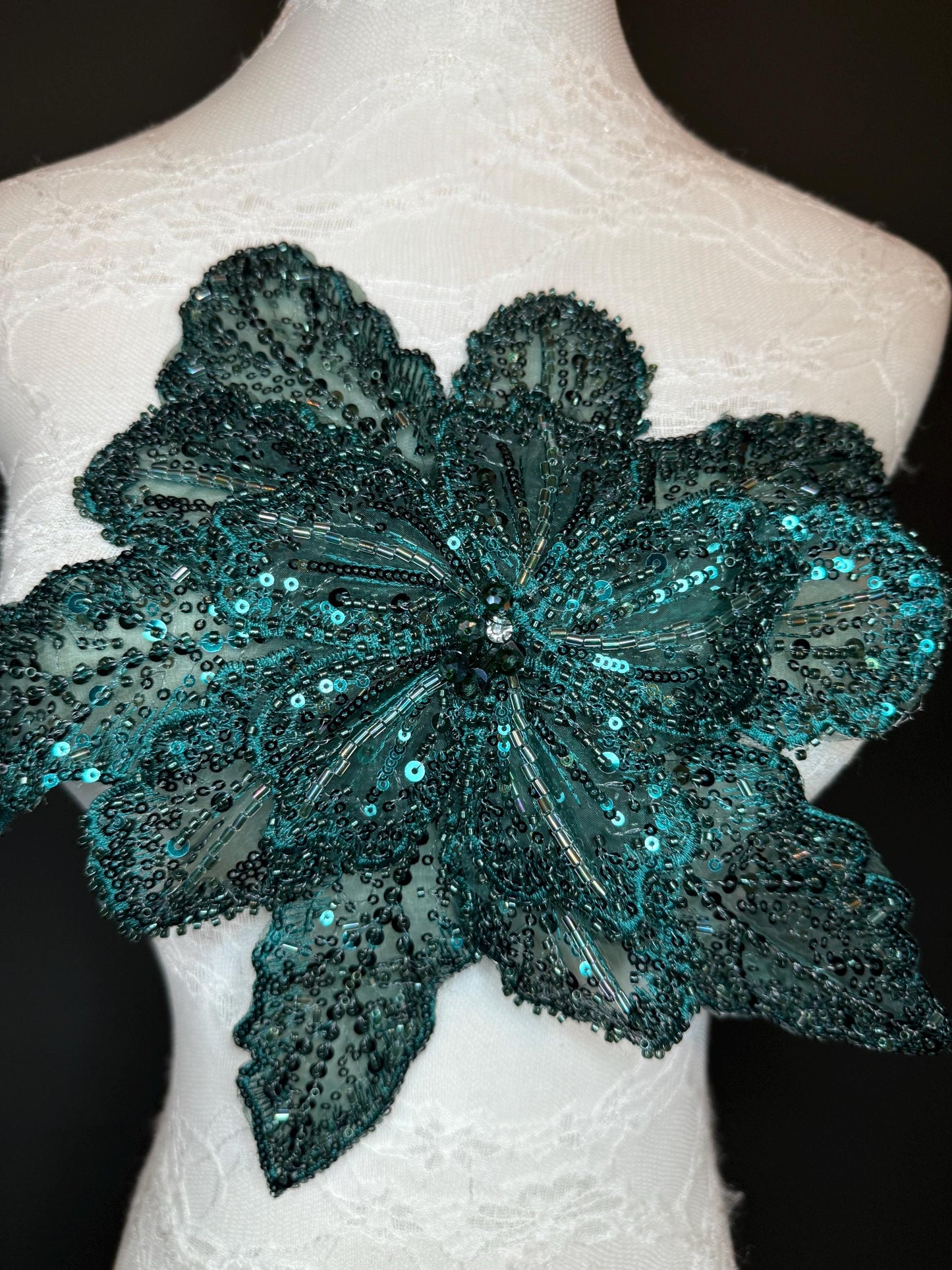 Oversized Corsage Flower, Beaded, Sequined, 19 Colours, 12” Wide, Beaded Pin on Corsage, Bridal, Clothing, Dress, FAN Design, FAN Design