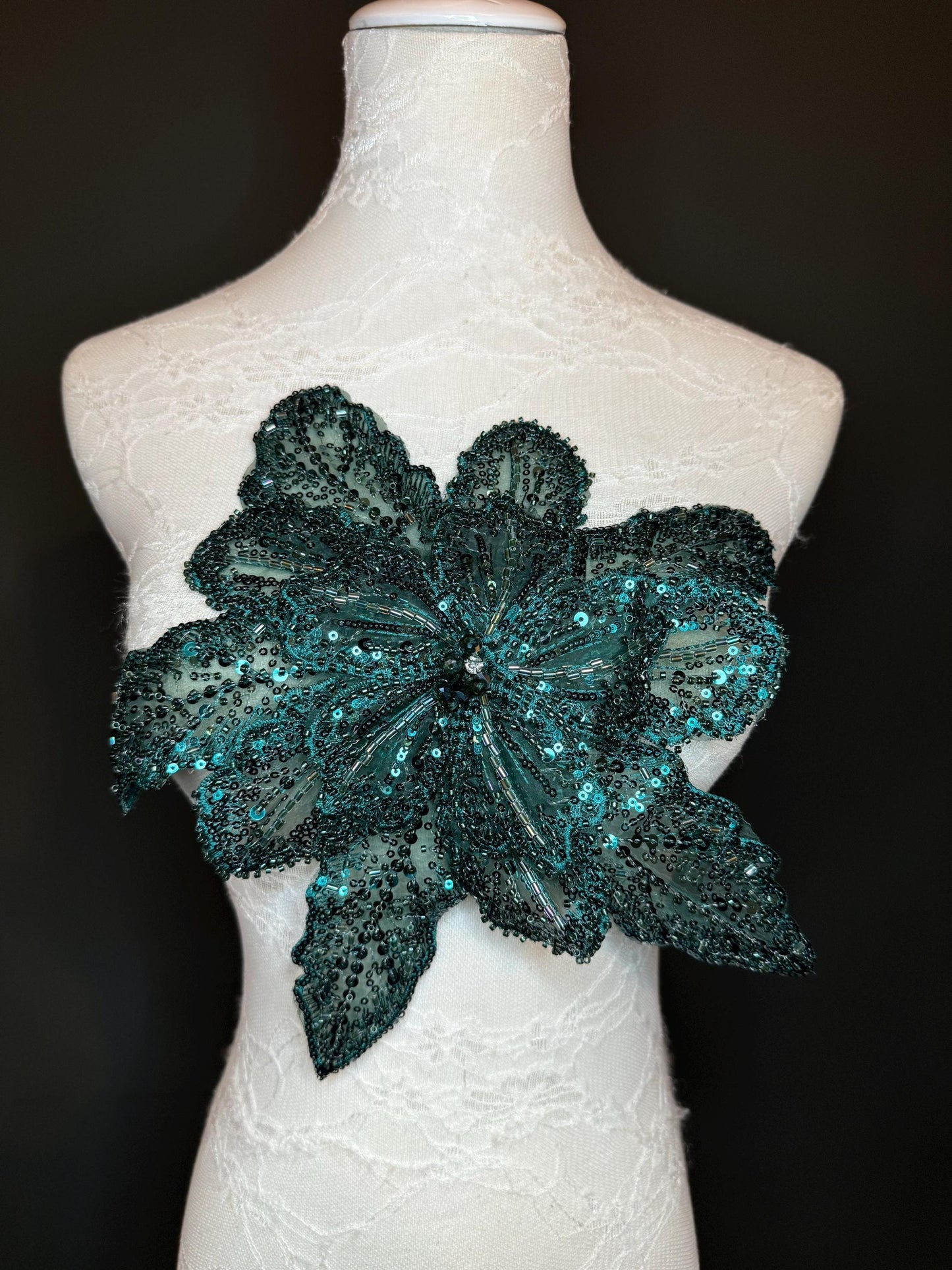 Oversized Corsage Flower, Beaded, Sequined, 19 Colours, 12” Wide, Beaded Pin on Corsage, Bridal, Clothing, Dress, FAN Design, FAN Design