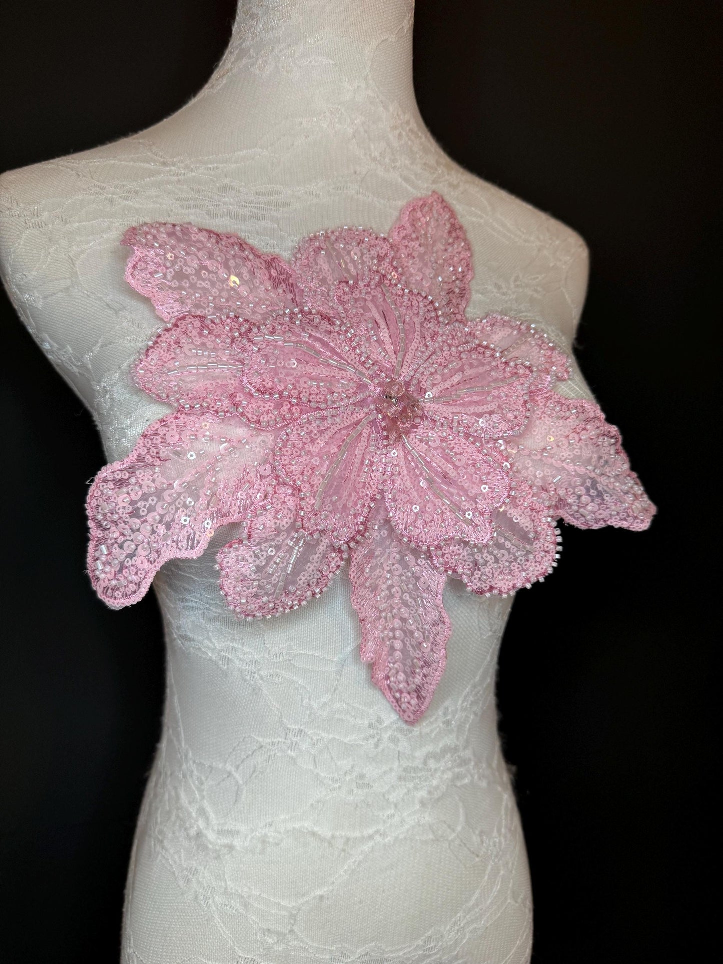 Oversized Corsage Flower, Beaded, Sequined, 19 Colours, 12” Wide, Beaded Pin on Corsage, Bridal, Clothing, Dress, FAN Design, FAN Design