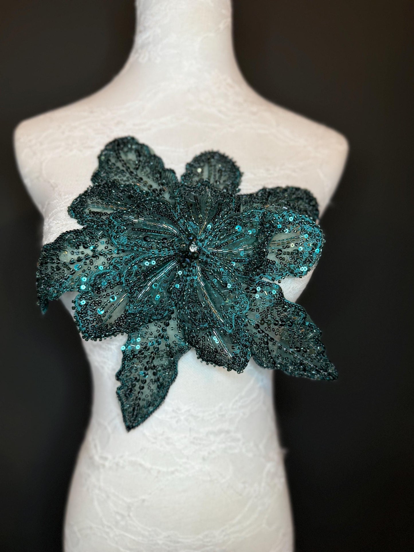 Oversized Corsage Flower, Beaded, Sequined, 19 Colours, 12” Wide, Beaded Pin on Corsage, Bridal, Clothing, Dress, FAN Design, FAN Design