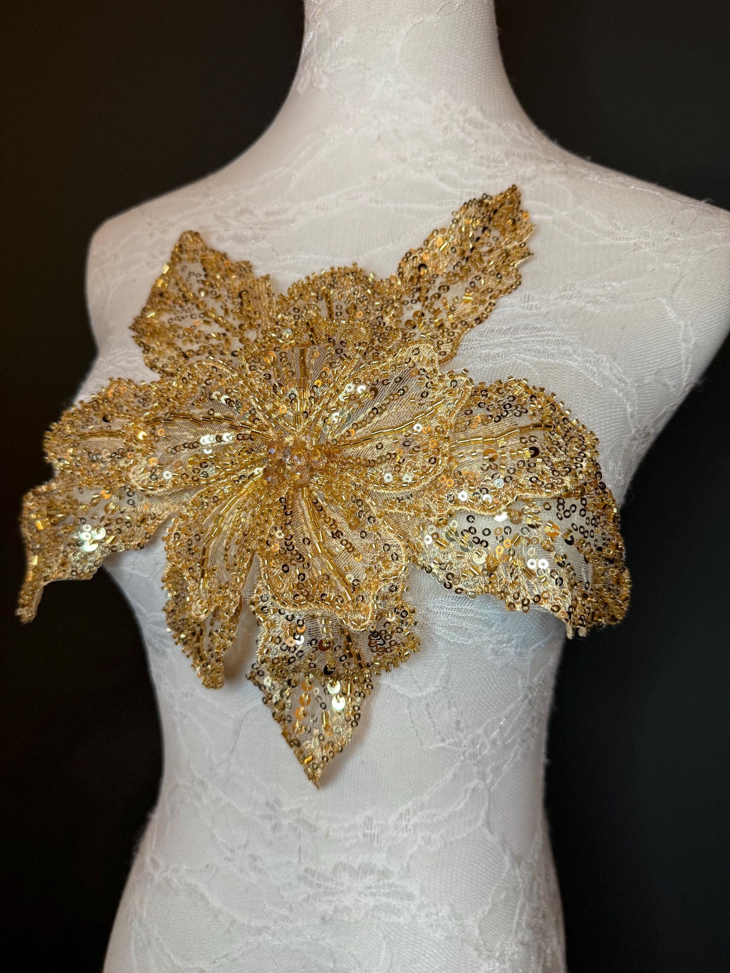 Oversized Corsage Flower, Beaded, Sequined, 19 Colours, 12” Wide, Beaded Pin on Corsage, Bridal, Clothing, Dress, FAN Design, FAN Design