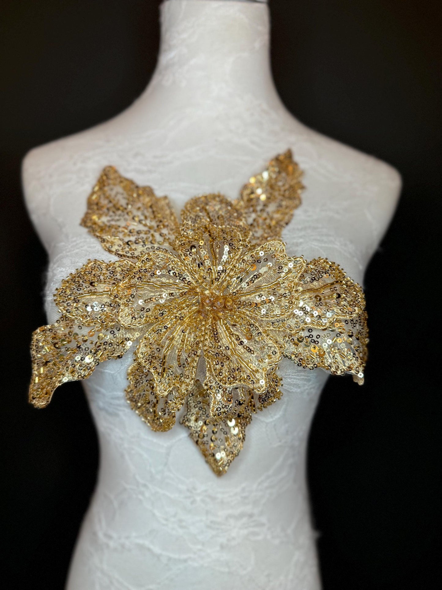Oversized Corsage Flower, Beaded, Sequined, 19 Colours, 12” Wide, Beaded Pin on Corsage, Bridal, Clothing, Dress, FAN Design, FAN Design