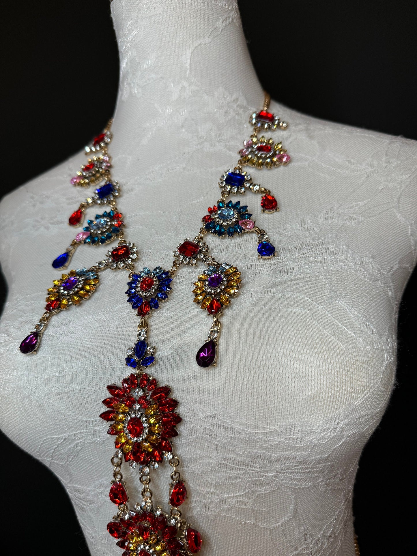 Multicolour Rhinestone Body Chain, Elegant Costume Jewellery, FAN Design