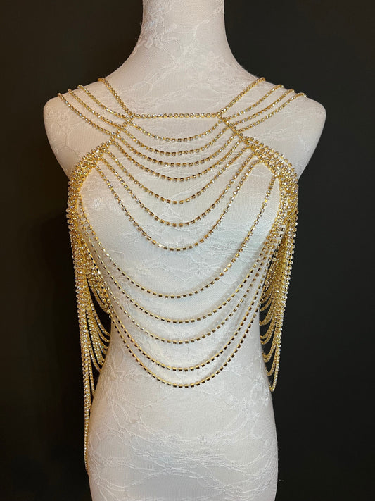 Rhinestone Body Chain, Gold, Silver, Diamanté Costume, Club Wear, Festival, Exclusive Design, Body Jewellery, FAN Design