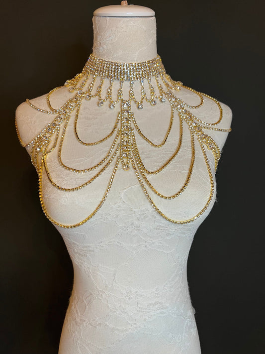 Rhinestone Body Chain, Gold, Silver, Diamanté Costume, Club Wear, Festival, Exclusive Design, Body Jewellery, FAN Design
