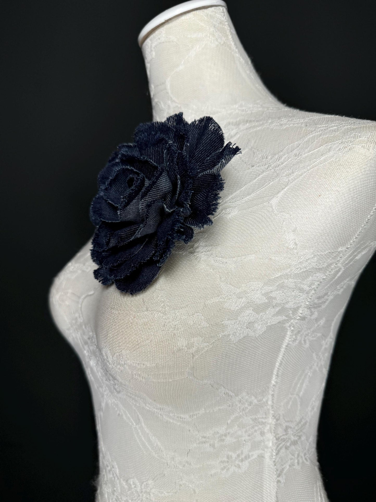 Large Corsage Flower, Layered Denim Fabric, 6” Wide, 15cm 3D Large Pin on Corsage, Clothing, Fashion, Hat, Accessory, Bags, Gift, FAN Design