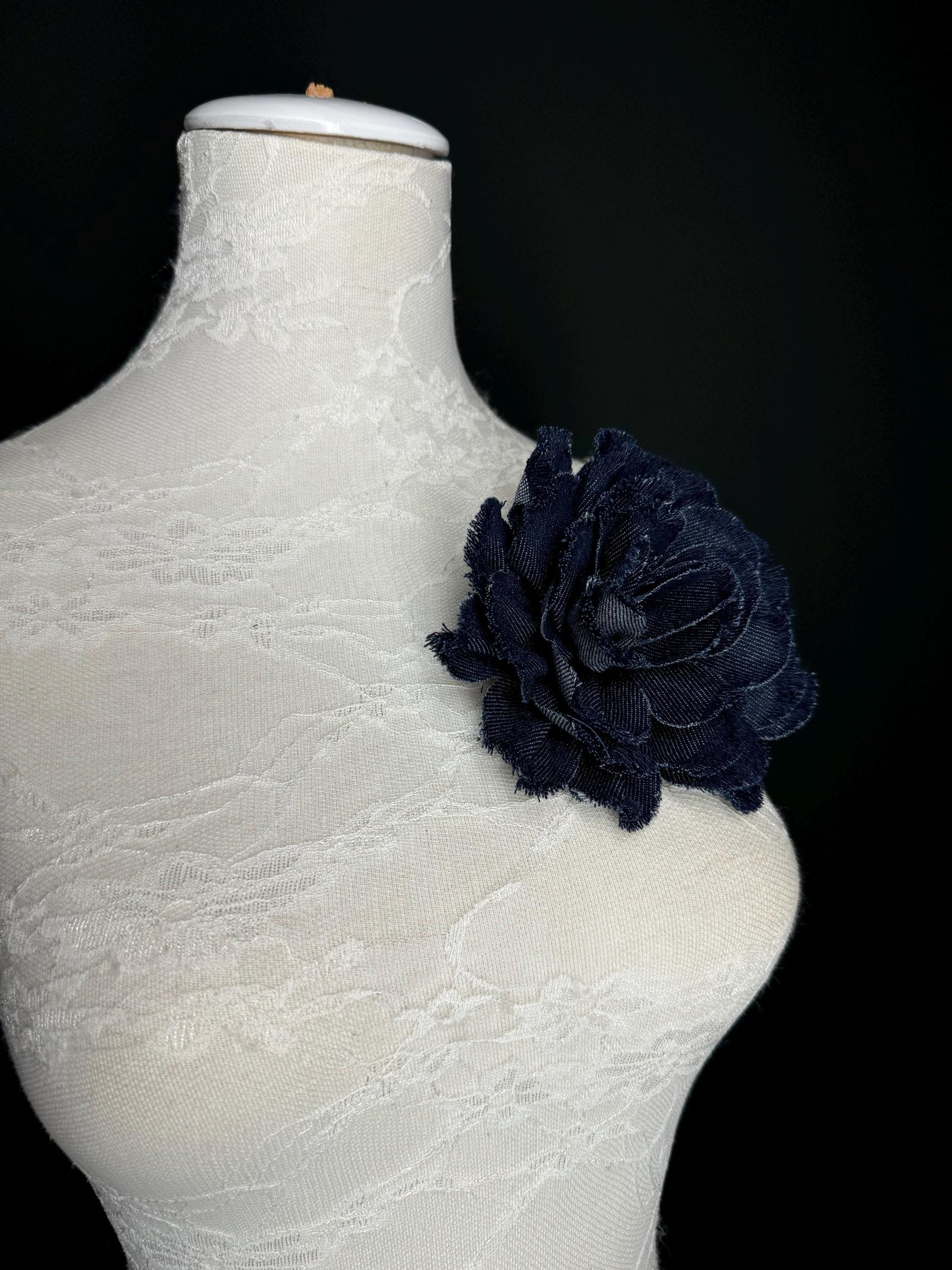 Large Corsage Flower, Layered Denim Fabric, 6” Wide, 15cm 3D Large Pin on Corsage, Clothing, Fashion, Hat, Accessory, Bags, Gift, FAN Design