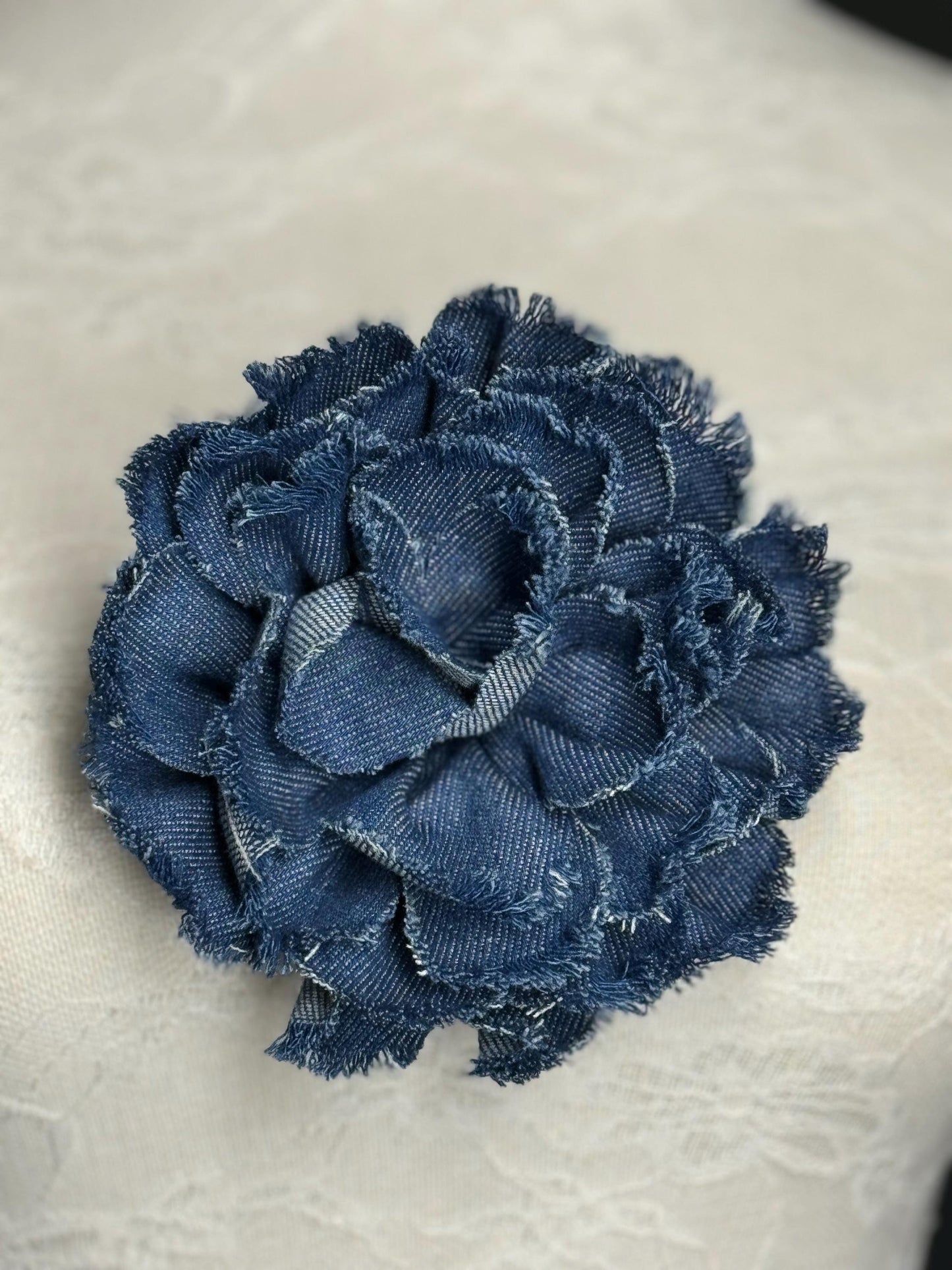 Large Corsage Flower, Layered Denim Fabric, 6” Wide, 15cm 3D Large Pin on Corsage, Clothing, Fashion, Hat, Accessory, Bags, Gift, FAN Design