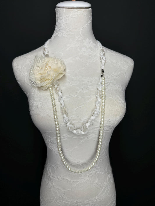 Pearl Lace Corsage Necklace, Elegant Couture Style Handmade Necklace, Pearls, Lace Necklace, Chic, Fashion, FAN Exclusive, Handmade