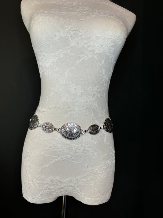 X-long Antique Brass Disc Belt, Silver, Metal Disc Belt, Teen Sizes, Size 18”-60”, FAN Design, FAN Collection, Fashion Accessory, Gift