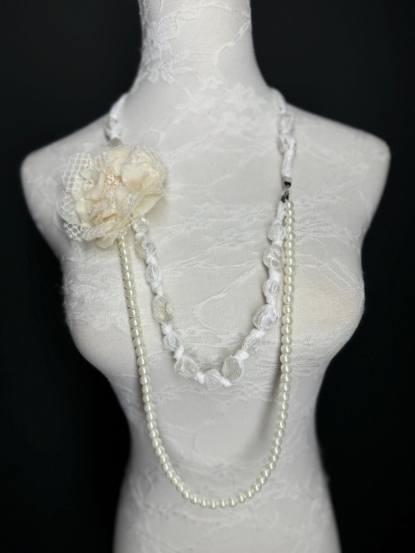 Pearl Lace Corsage Necklace, Elegant Couture Style Handmade Necklace, Pearls, Lace Necklace, Chic, Fashion, FAN Exclusive, Handmade