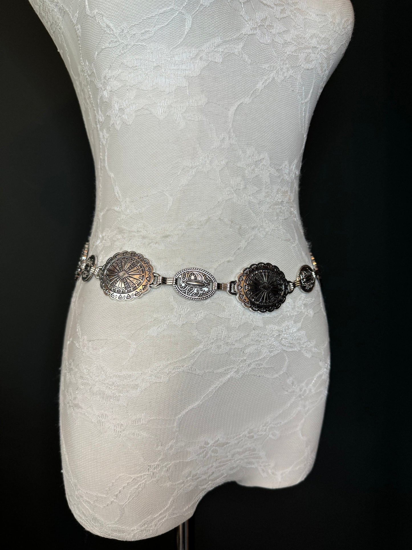 X-long Antique Brass Disc Belt, Silver, Metal Disc Belt, Teen Sizes, Size 18”-60”, FAN Design, FAN Collection, Fashion Accessory, Gift