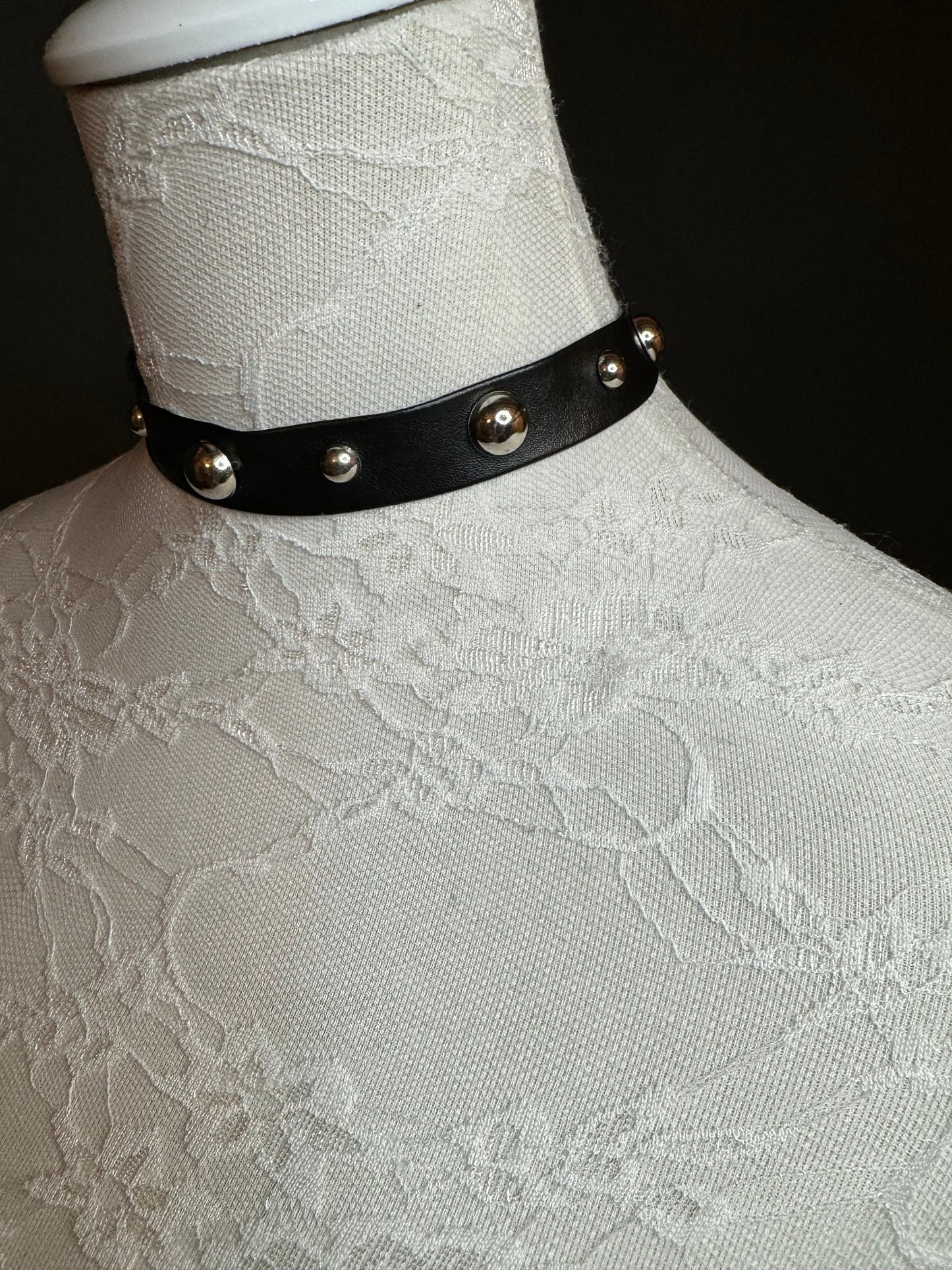 Vegan Studded Black Choker, Silver Stud Choker, Black Choker Necklace, Black Faux Leather Stud Choker, Festival Choker, Quality, FAN Design