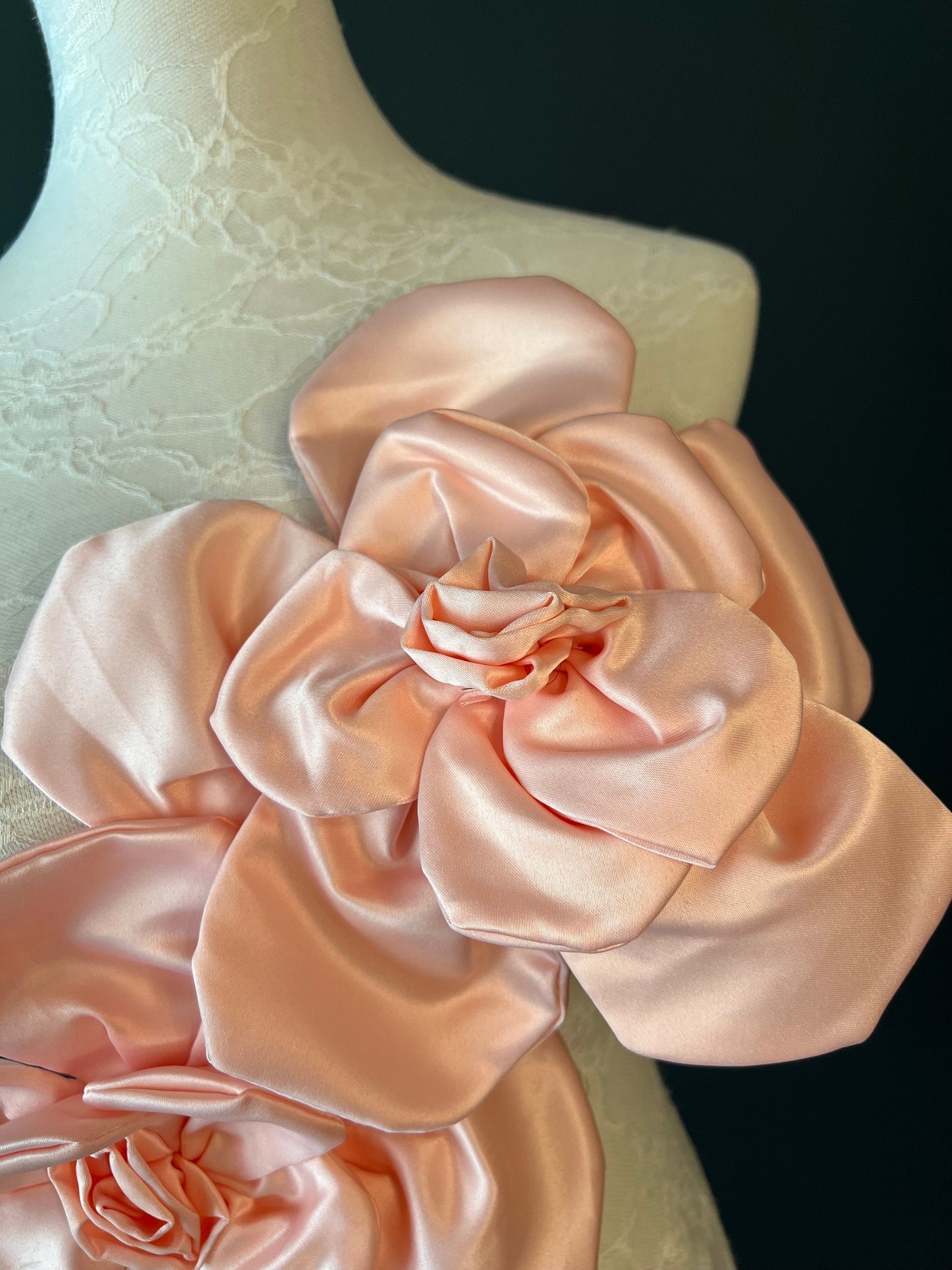 Large 3D Corsage Flower, Peach, 9” Wide, 27cm, Pin on Corsage, Bridal, Clothing, Dress, Hat, Accessory, FAN Design