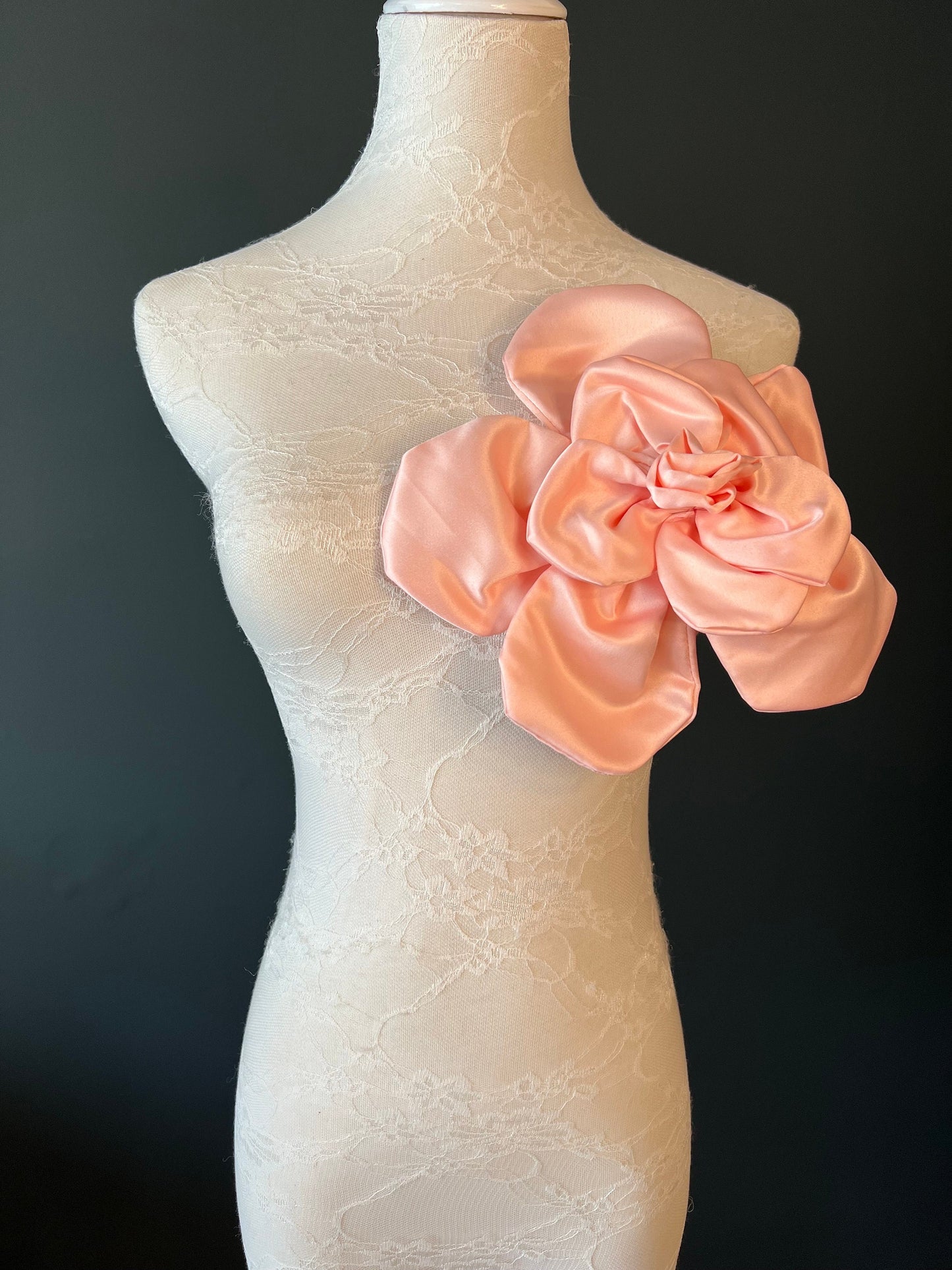 Large 3D Corsage Flower, Peach, 9” Wide, 27cm, Pin on Corsage, Bridal, Clothing, Dress, Hat, Accessory, FAN Design