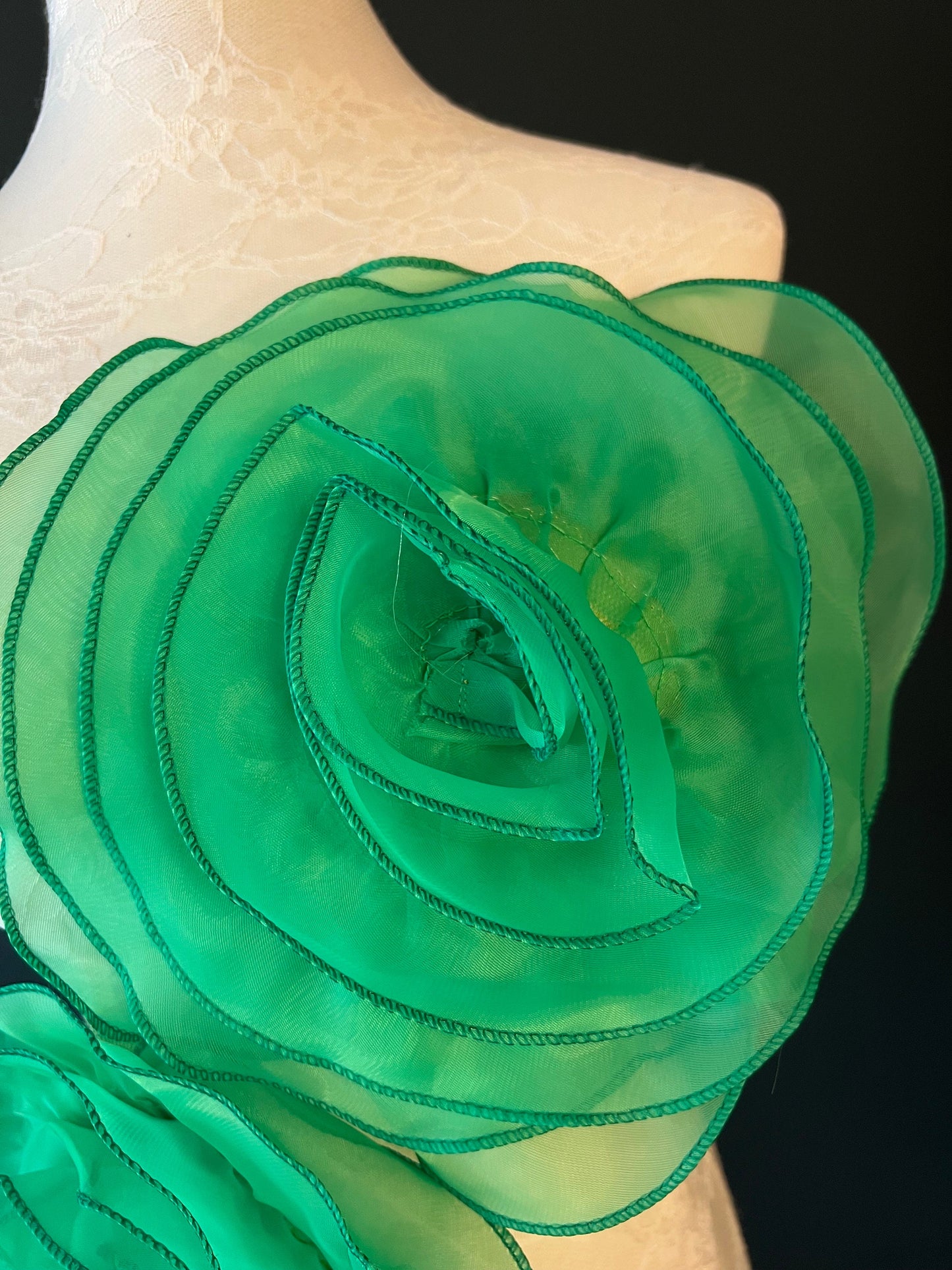 Large 3D Corsage Flower, Green, 10” Wide, Pin on Corsage, Bridal, Clothing, Dress, Hat, Accessory, FAN Design