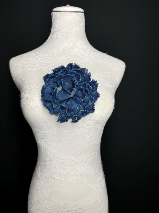 Large Corsage Flower, Layered Denim Fabric, 6” Wide, 15cm 3D Large Pin on Corsage, Clothing, Fashion, Hat, Accessory, Bags, Gift, FAN Design