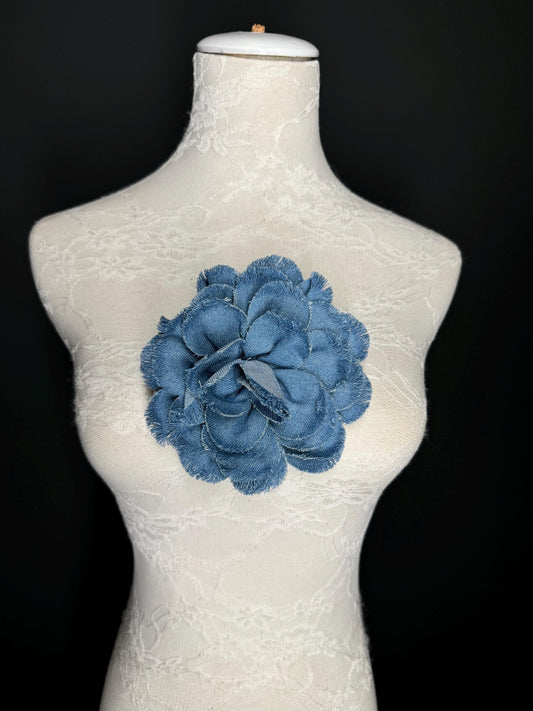 Large Corsage Flower, Layered Denim Fabric, 6” Wide, 15cm 3D Large Pin on Corsage, Clothing, Fashion, Hat, Accessory, Bags, Gift, FAN Design
