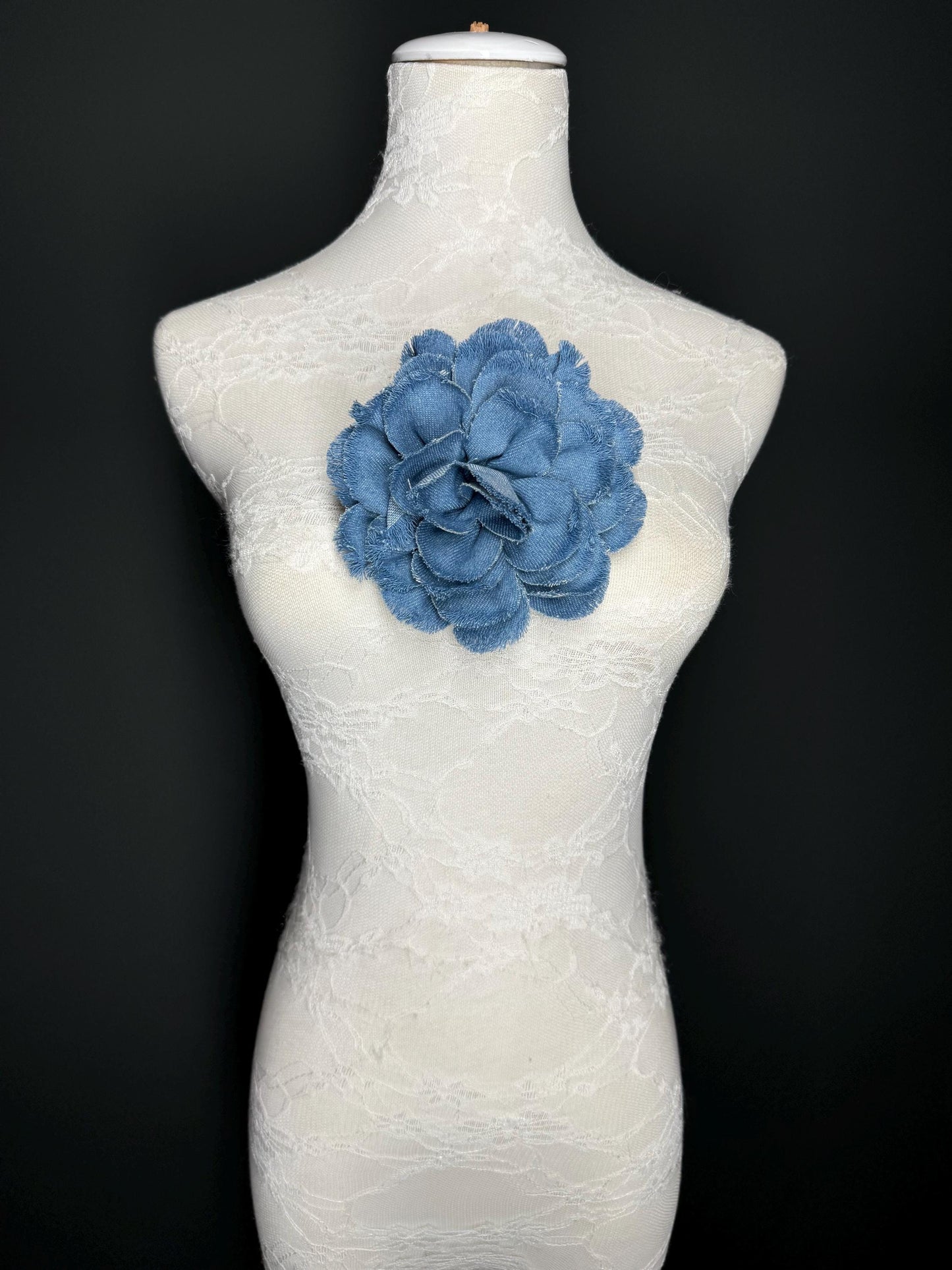 Large Corsage Flower, Layered Denim Fabric, 6” Wide, 15cm 3D Large Pin on Corsage, Clothing, Fashion, Hat, Accessory, Bags, Gift, FAN Design