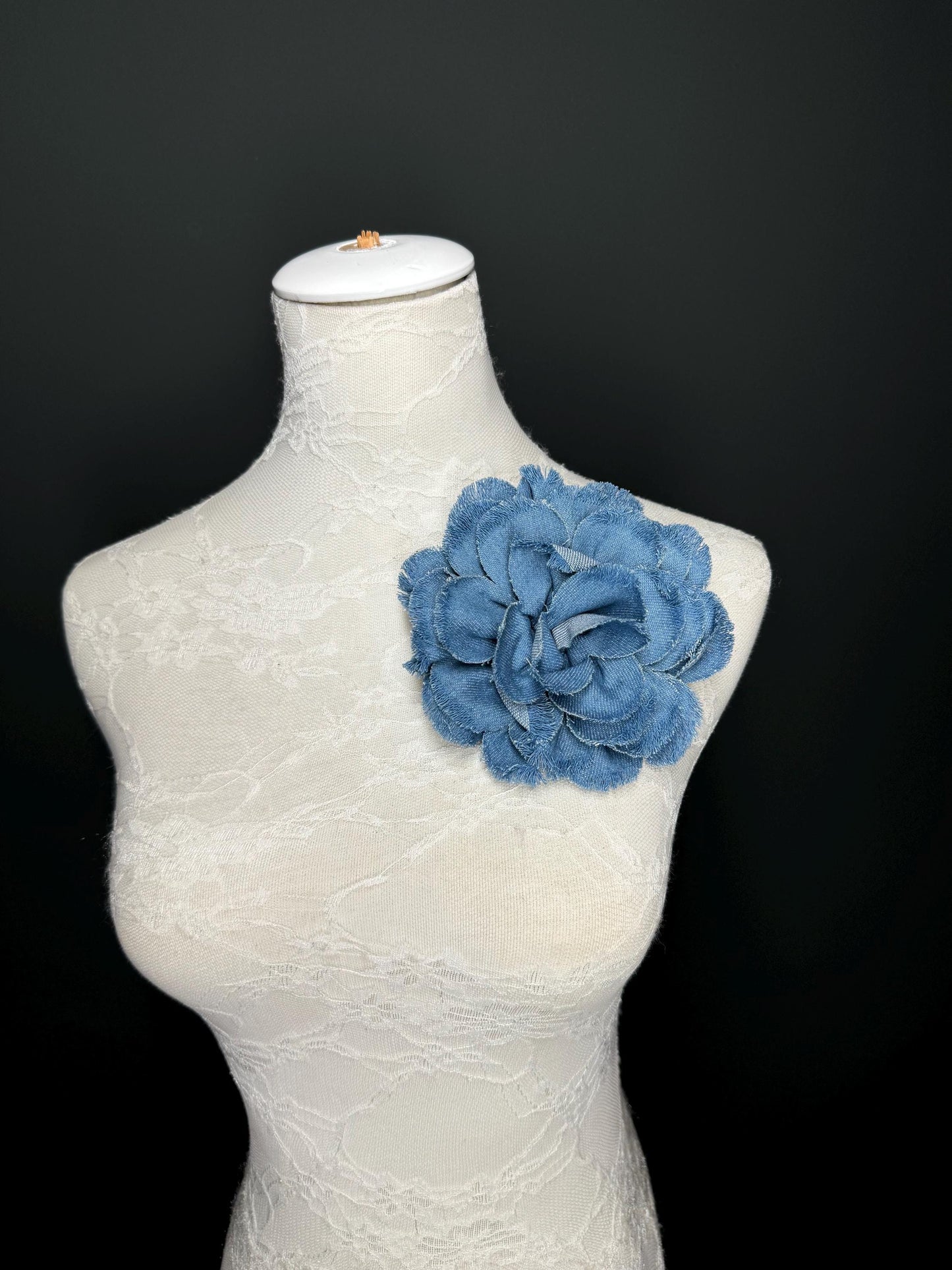 Large Corsage Flower, Layered Denim Fabric, 6” Wide, 15cm 3D Large Pin on Corsage, Clothing, Fashion, Hat, Accessory, Bags, Gift, FAN Design