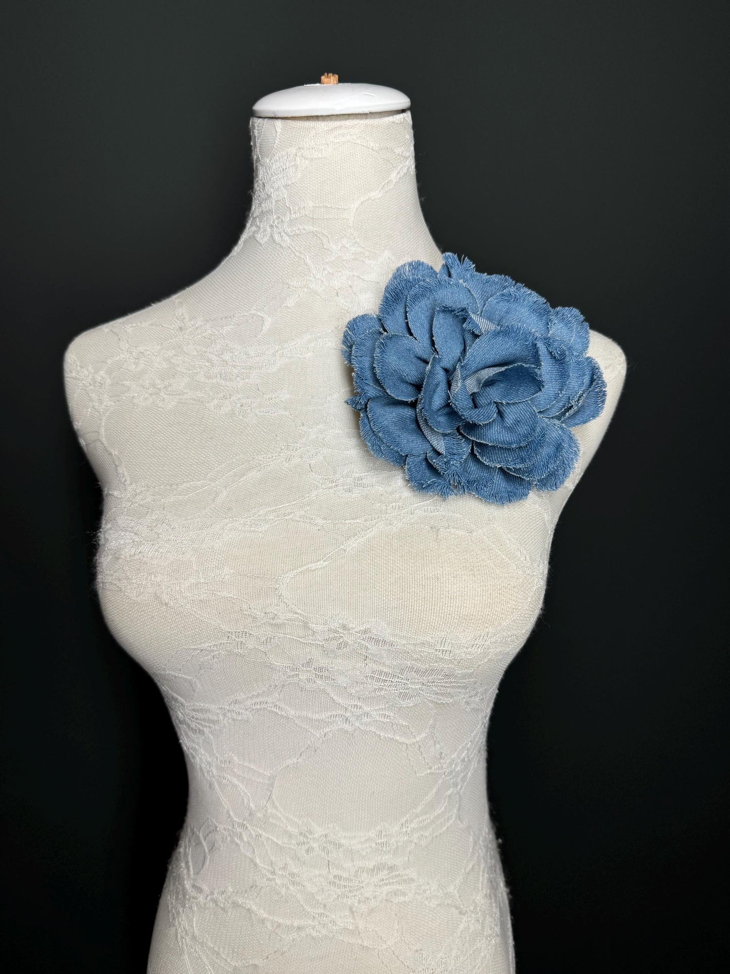 Large Corsage Flower, Layered Denim Fabric, 6” Wide, 15cm 3D Large Pin on Corsage, Clothing, Fashion, Hat, Accessory, Bags, Gift, FAN Design