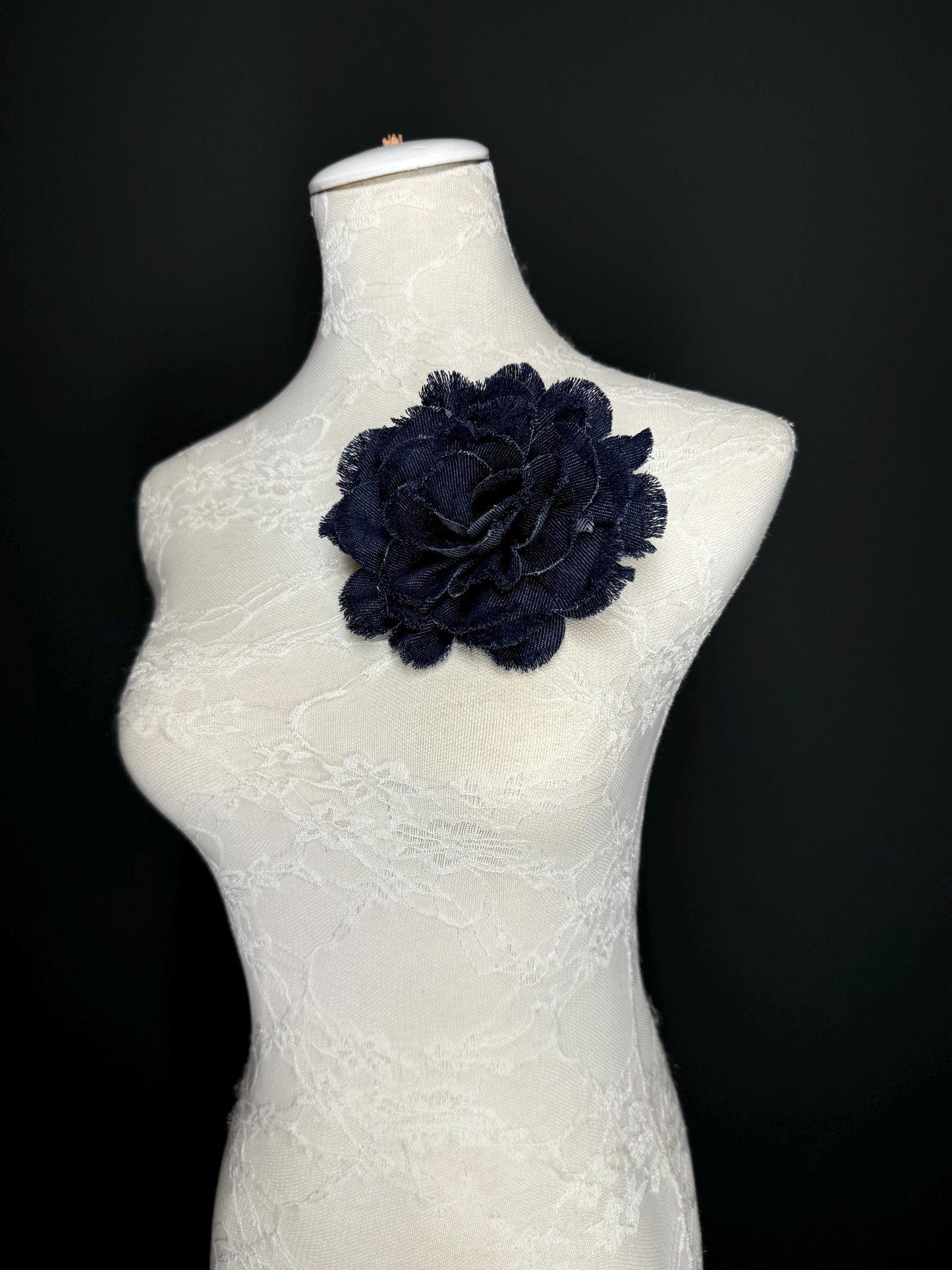 Large Corsage Flower, Layered Denim Fabric, 6” Wide, 15cm 3D Large Pin on Corsage, Clothing, Fashion, Hat, Accessory, Bags, Gift, FAN Design