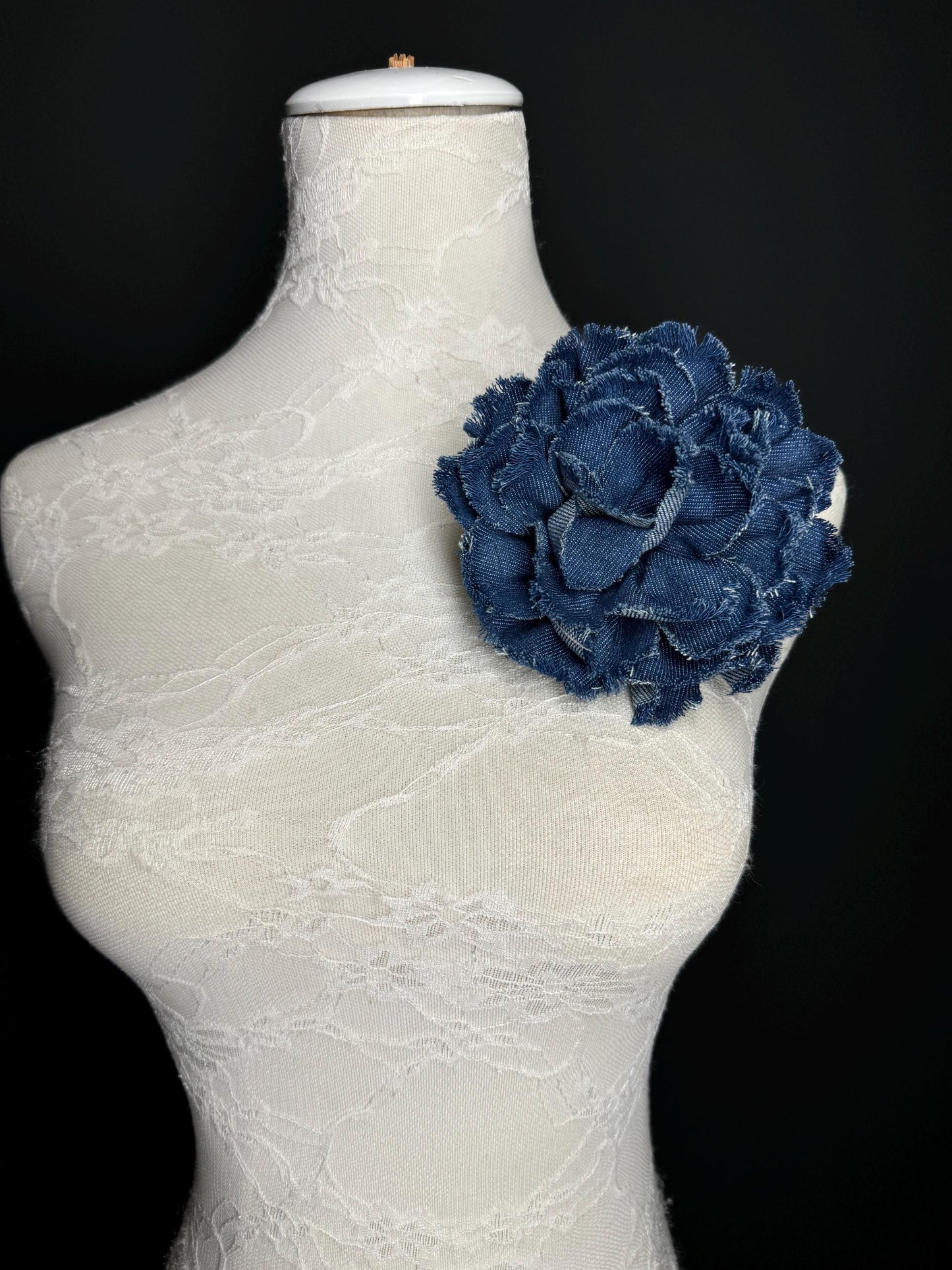 Large Corsage Flower, Layered Denim Fabric, 6” Wide, 15cm 3D Large Pin on Corsage, Clothing, Fashion, Hat, Accessory, Bags, Gift, FAN Design