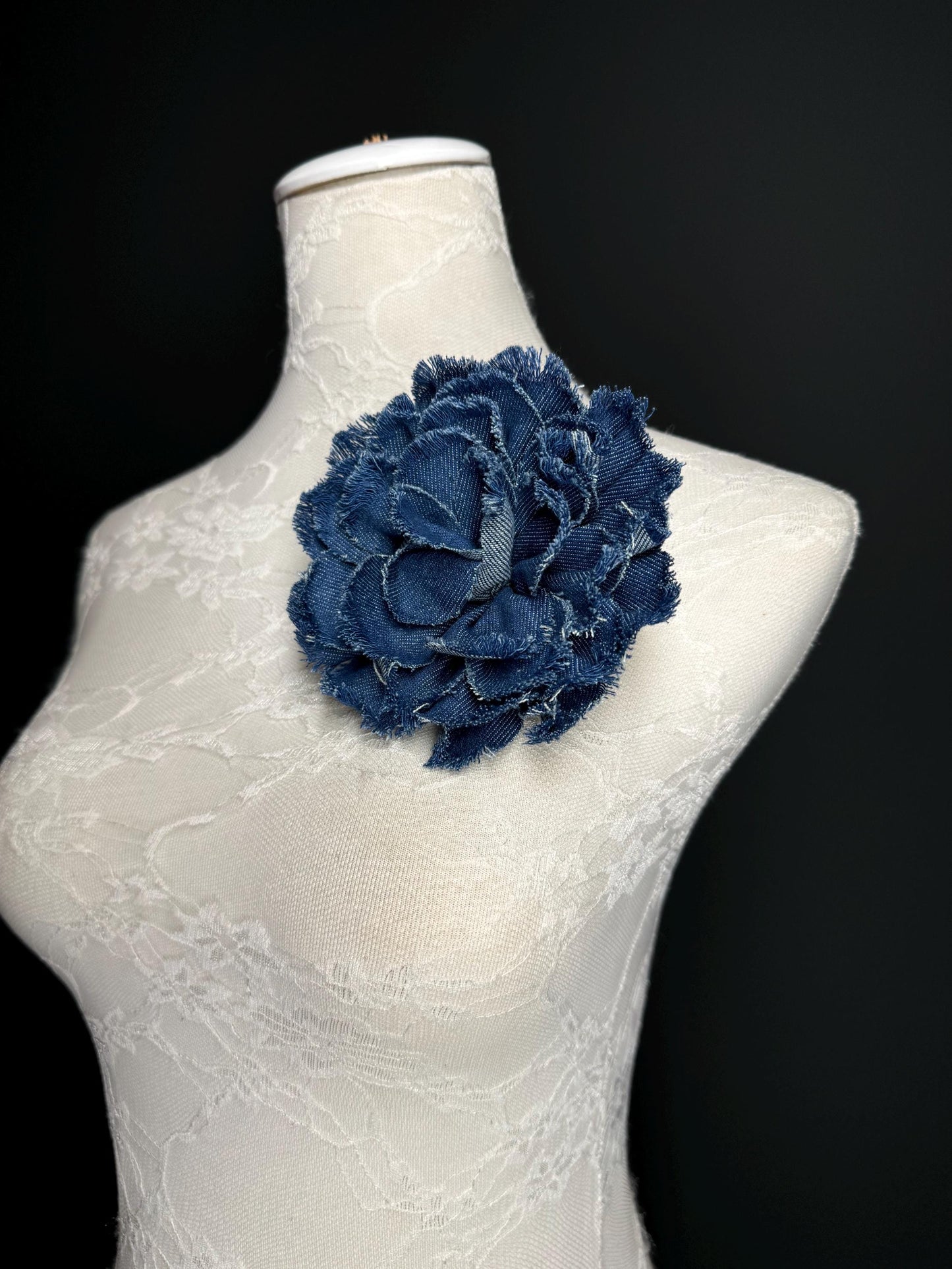 Large Corsage Flower, Layered Denim Fabric, 6” Wide, 15cm 3D Large Pin on Corsage, Clothing, Fashion, Hat, Accessory, Bags, Gift, FAN Design