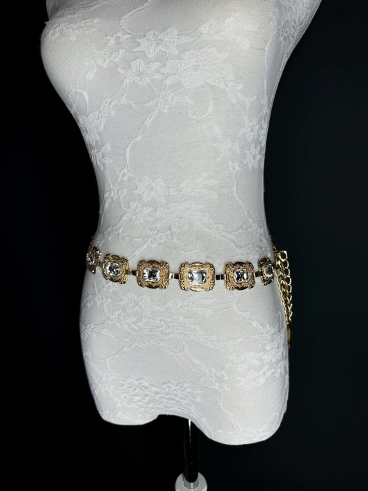 X-long Metal Jewel Belt, Metal Diamanté Belt, Teen Sizes, Size 18”-60”, Fan Design, Fan Collection, Gold, Metal belt, Fashion Accessory