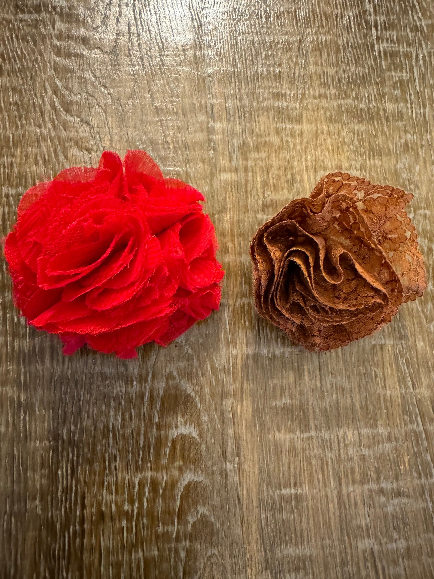 Corsage Flower, Pin on Flower, Corsage Brooch, Lace Corsage, Red, Brown Rust, Fashion, FAN Design, 3.5”, 3”
