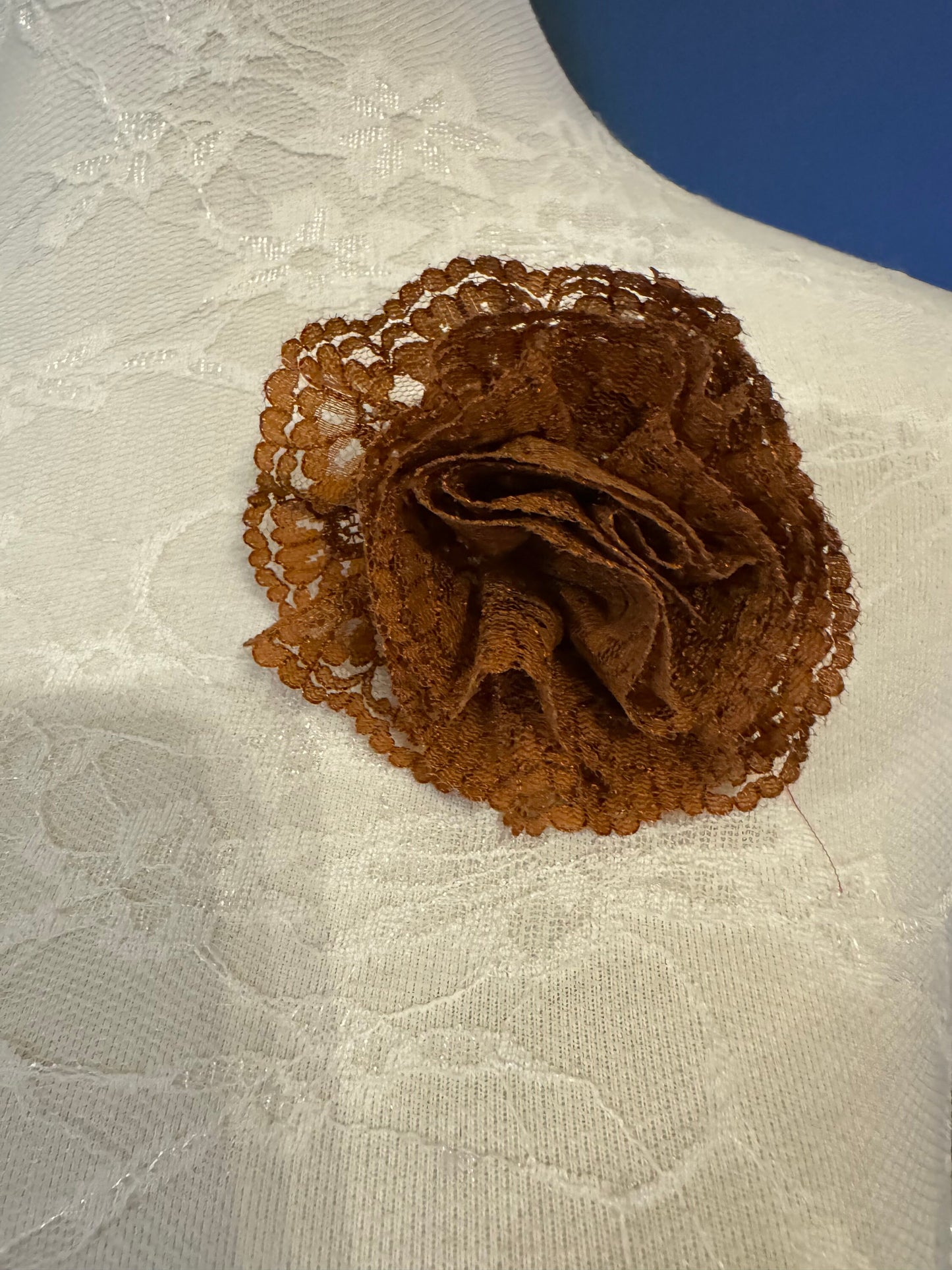 Corsage Flower, Pin on Flower, Corsage Brooch, Lace Corsage, Red, Brown Rust, Fashion, FAN Design, 3.5”, 3”